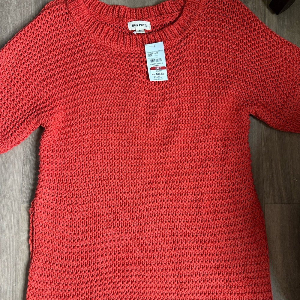 Red Crew Neck Sweater with Textured Knit
